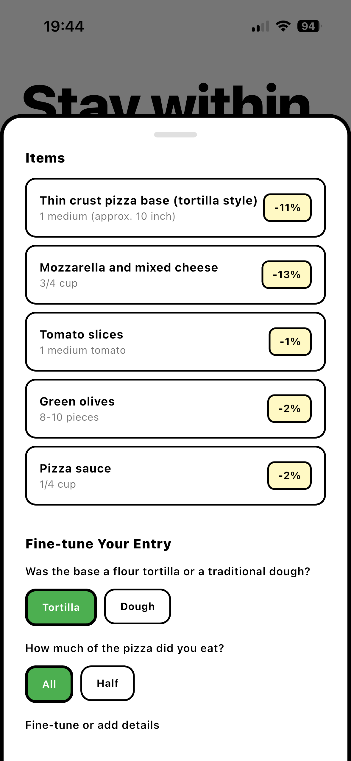 Fogyo App - Portion Control